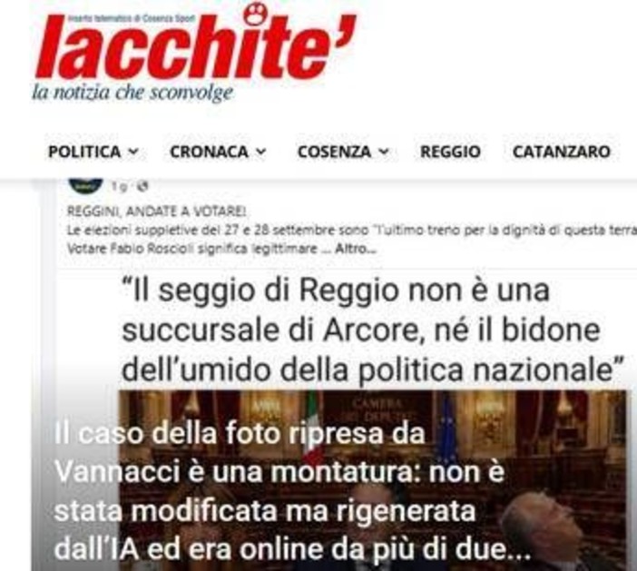Siracusano-Vannacci, il blog Iacchite' chiarisce: "La foto non è stata realizzata da noi, ma dall'IA"